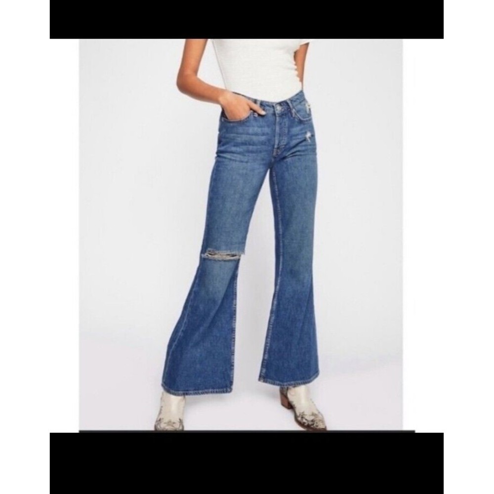 We The Free Heritage Flare Free People Jeans Size 28 Distressed Y2K Button Fly